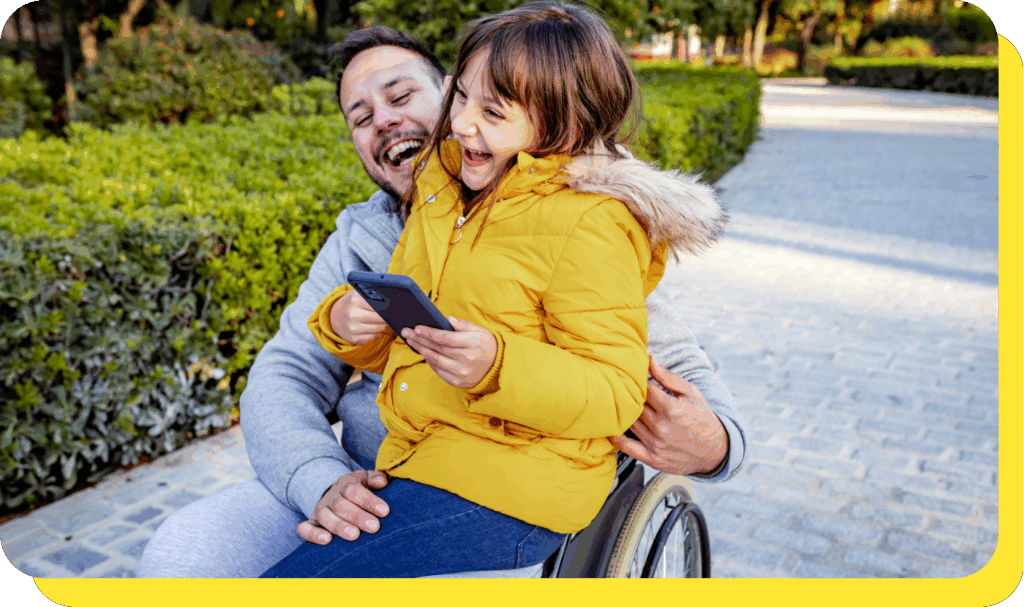 Parent and child smiling while looking at a junior savings account, planning for a bright financial future.