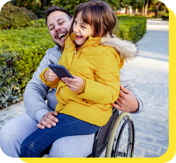 Parent and child smiling while looking at a junior savings account, planning for a bright financial future.