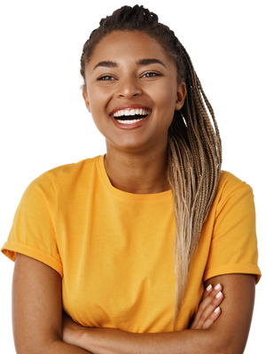 Woman smiling confidently, representing the flexibility of a regular savings account.