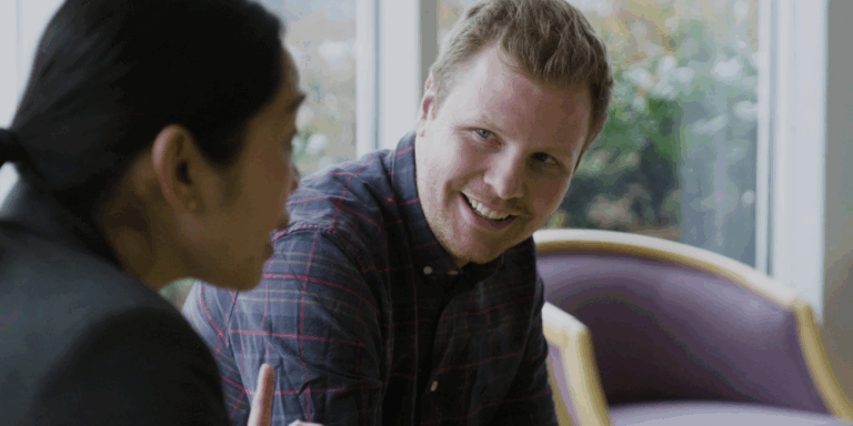STSFT Senior Inclusion Advisor, Jake Higgins, speaks with International Recruitment Chair, Mayflor Bernal