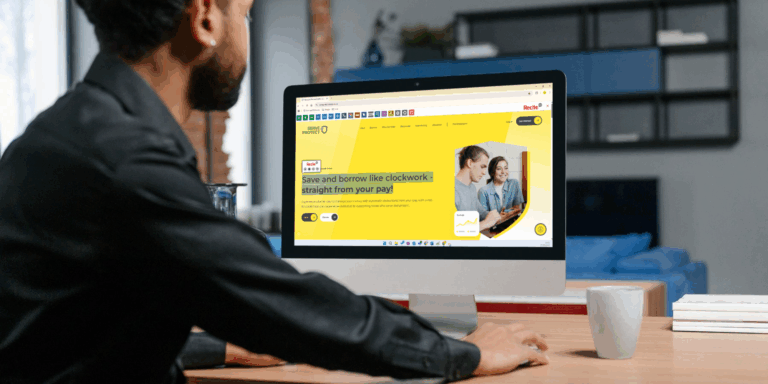 Person using Serve and Protect Credit Union website with Recite Me Accesssibility Toolbar active