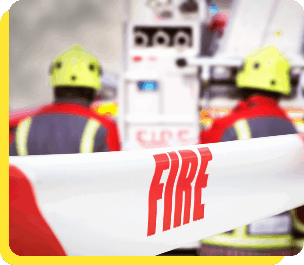 Fire service cordon tape marking an emergency scene, representing our credit union's expanded commitment to supporting firefighters after credit union mergers.