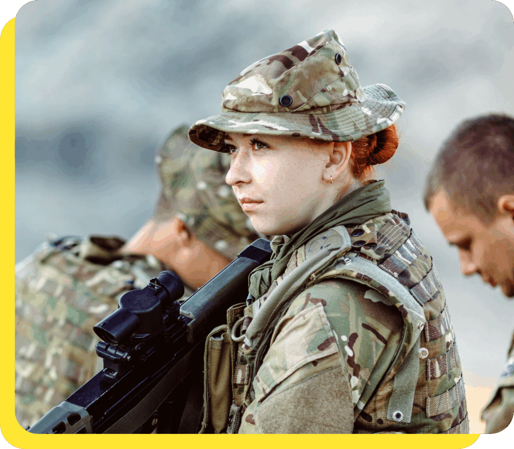 Smiling female soldier representing our credit union's proud history of supporting military families and armed forces personnel