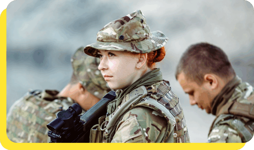 Smiling female soldier representing our credit union's proud history of supporting military families and armed forces personnel