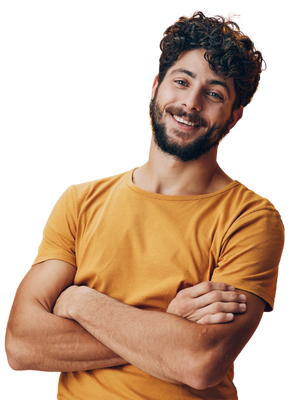 Man smiling confidently whilst reviewing his credit union savings account balance on his mobile phone, feeling secure about his growing financial future