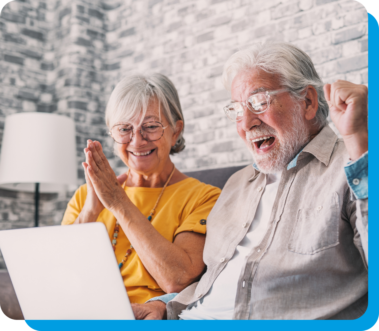 Couple celebrating after seeing their credit union lottery win